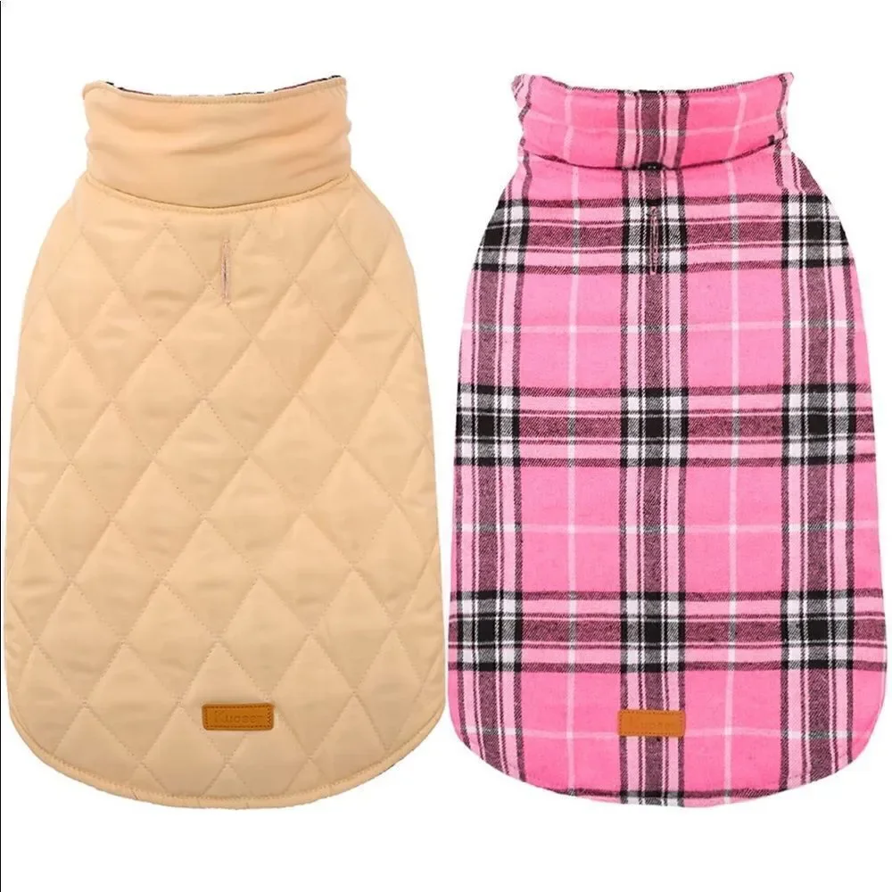 Kouser Plaid/Plain Reversible Dog Coat 3XL NWT